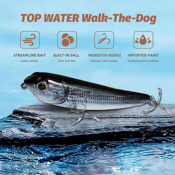 Walk The Dog Риболовна примамка Topwater 15g 11cm плаваща стръв молив 3D Swimbait кука Popper Pesca Wobbler Minnow Gear Crankbait