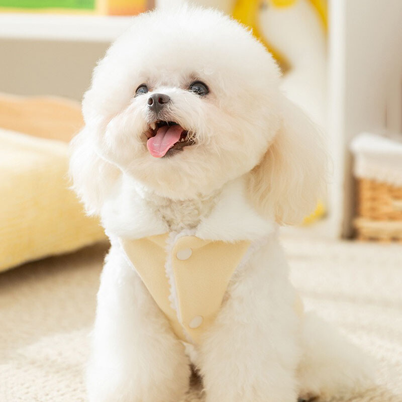 Drabužiai šuniui žieminiai pastorinti medvilniniai meškiuko plaukų apykaklė Miela vėjo liemenė be rankovių šuniuko vienspalviai marškinėliai su atviromis sagomis