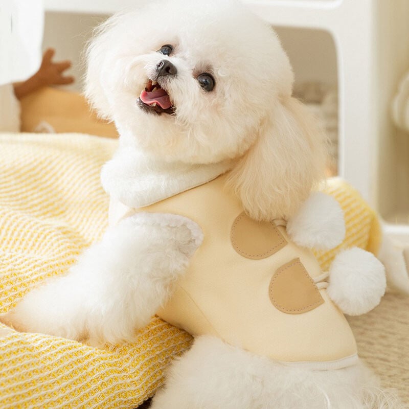 Drabužiai šuniui žieminiai pastorinti medvilniniai meškiuko plaukų apykaklė Miela vėjo liemenė be rankovių šuniuko vienspalviai marškinėliai su atviromis sagomis