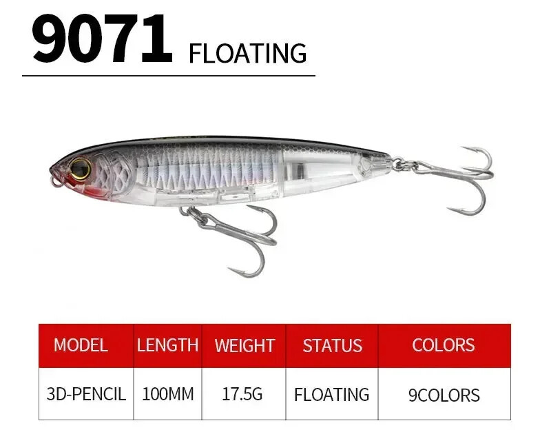 Plaukiojantis žvejybos masalas su pieštuku Topwater Jerkbait Saltwater 10cm 17,5g Dirbtinis kietas masalas Japoniškas vaikščiojimas su šunimi Vobleriai Swimbait