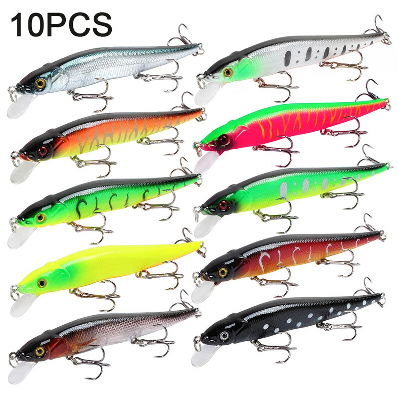 10 vnt / Lot Minnow 5g 9g 14g 26g žvejybos masalas Plūduriuojantis Jerkbait skęstantis vobleris Pesca Tackle Treble Hooks Swimbait dirbtinis masalas