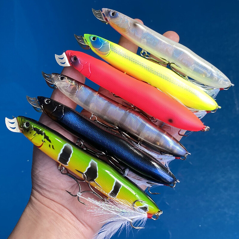 Pesca Topwater Bass žvejybos masalas Kietas masalas Geležinės burnos Jagi Mouth 128mm 25g Plaukiojantis Pieštukas Masalas Popper Isca Dirbtinis lydekai