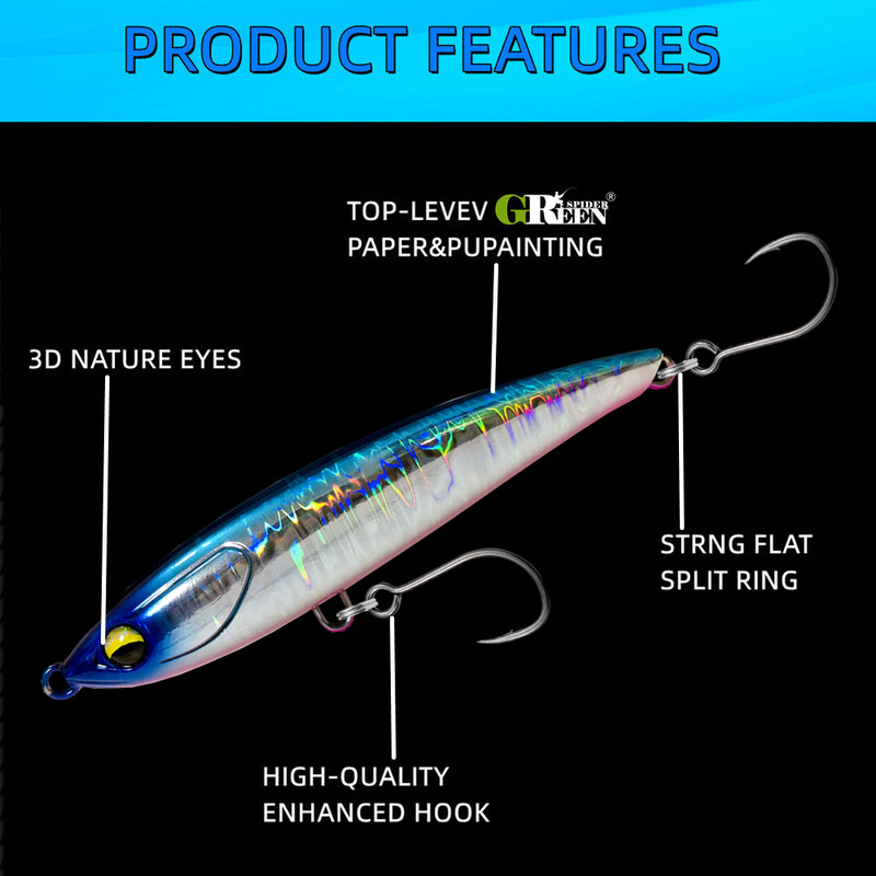 GREENSPIDER 103 mm 30 g skęstantis pieštuku žvejybos masalas Ilgai užmetamas vobleris Dirbtinis kietas masalas sūraus vandens žiemos jūrinės žvejybos masalas