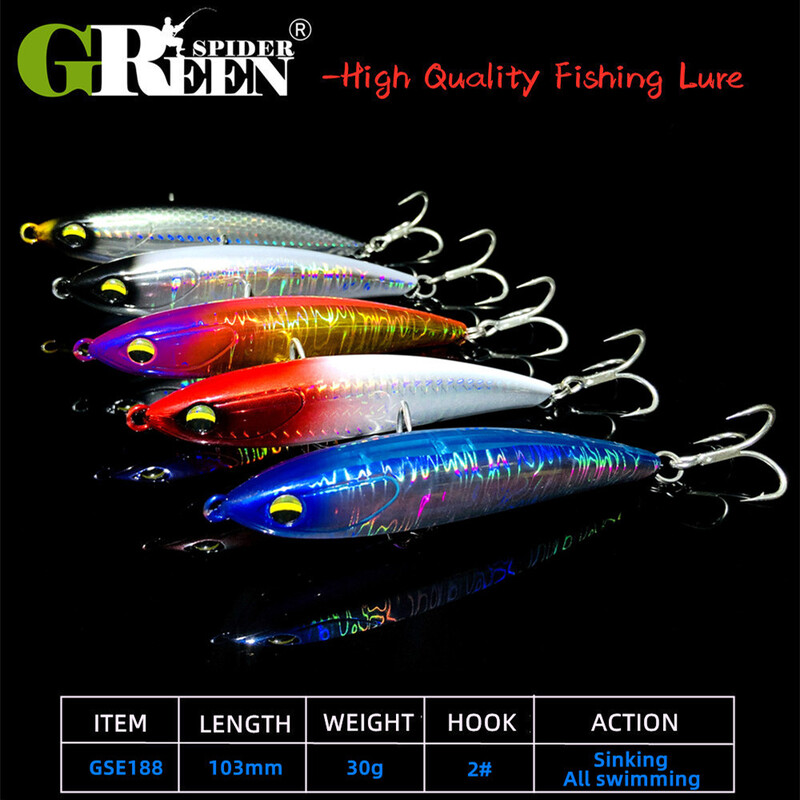 GREENSPIDER 103 mm 30 g skęstantis pieštuku žvejybos masalas Ilgai užmetamas vobleris Dirbtinis kietas masalas sūraus vandens žiemos jūrinės žvejybos masalas