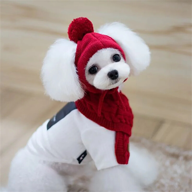 Șapcă pentru câini, iarnă, caldă, tricotată, set pălărie în dungi + eșarfă Teddy Chihuahua Costum cățeluș Crăciun Anul Nou Cadouri pentru animale de companie Accesorii pentru câini