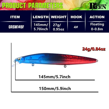 GREENSPIDER New UV 145mm/27g Floating Minnow Long Casting Hard Bait Flash Blade Wobbler Fishing Lure Sea Bass Lure