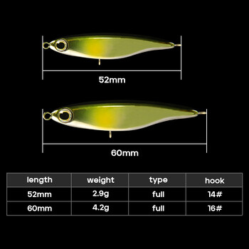 LETOYO 2,9 g/4,2 g потъваща примамка с молив Mini Horizontal Tremor потъващи твърди примамки Пълен плуващ слой примамки за пъстърва