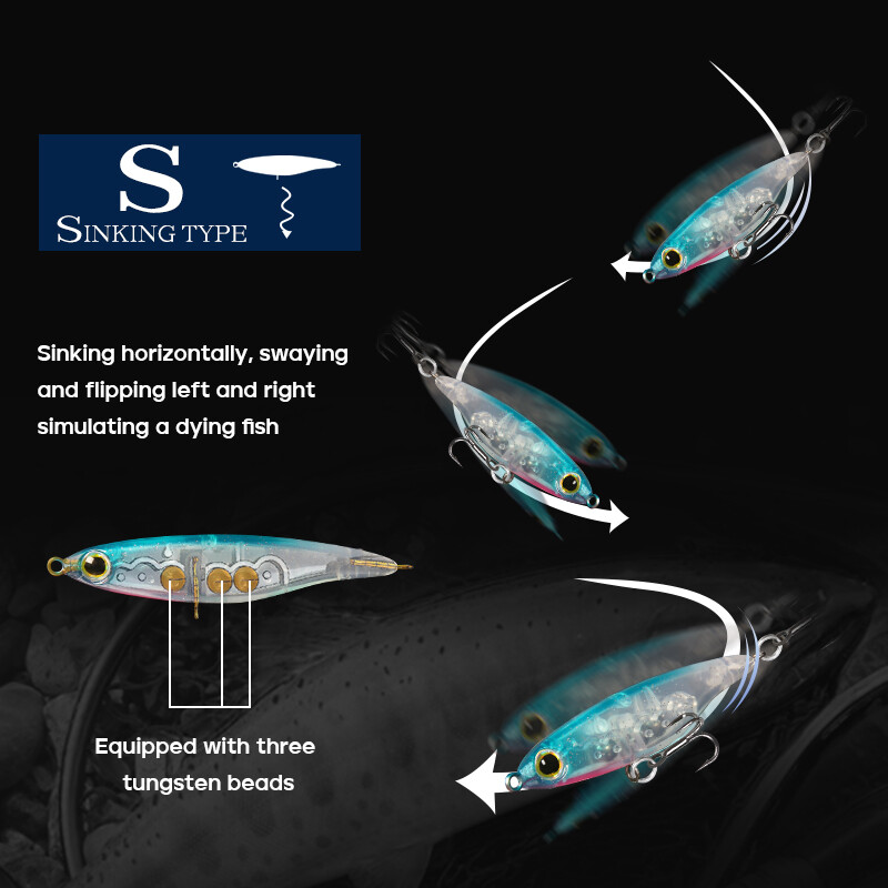 LETOYO 2,9 g / 4,2 g skęstantis pieštukų masalas, mini Horizontal Tremor, skęstantis kietas masalas, pilnai plaukiojantis upėtakių masalas