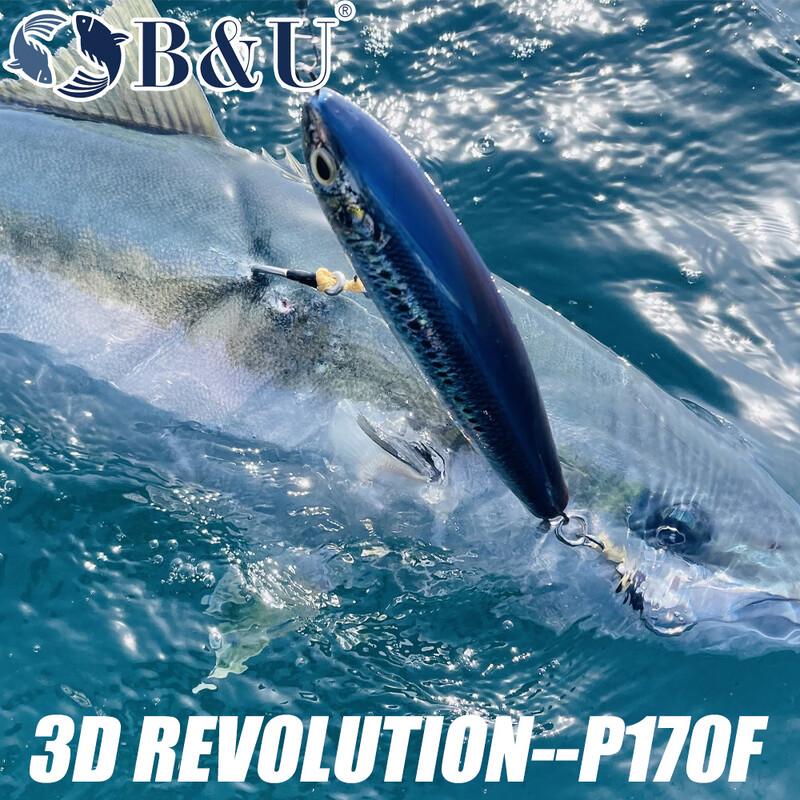 B&U 170 mm 3D spausdinimas plaukiojantis pieštuku žvejybos masalas Flash Flake jūros vandens Isca dirbtinis vobleris skirtas tuno velkamumui Sailfish GT