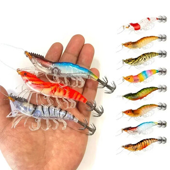 Нов светещ Squid Jig Wood Shrimp 10g/15g Потъващ октопод Egi Wobbler Изкуствена твърда стръв Кука за сепия Принадлежности за морски риболов