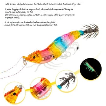 Нов светещ Squid Jig Wood Shrimp 10g/15g Потъващ октопод Egi Wobbler Изкуствена твърда стръв Кука за сепия Принадлежности за морски риболов