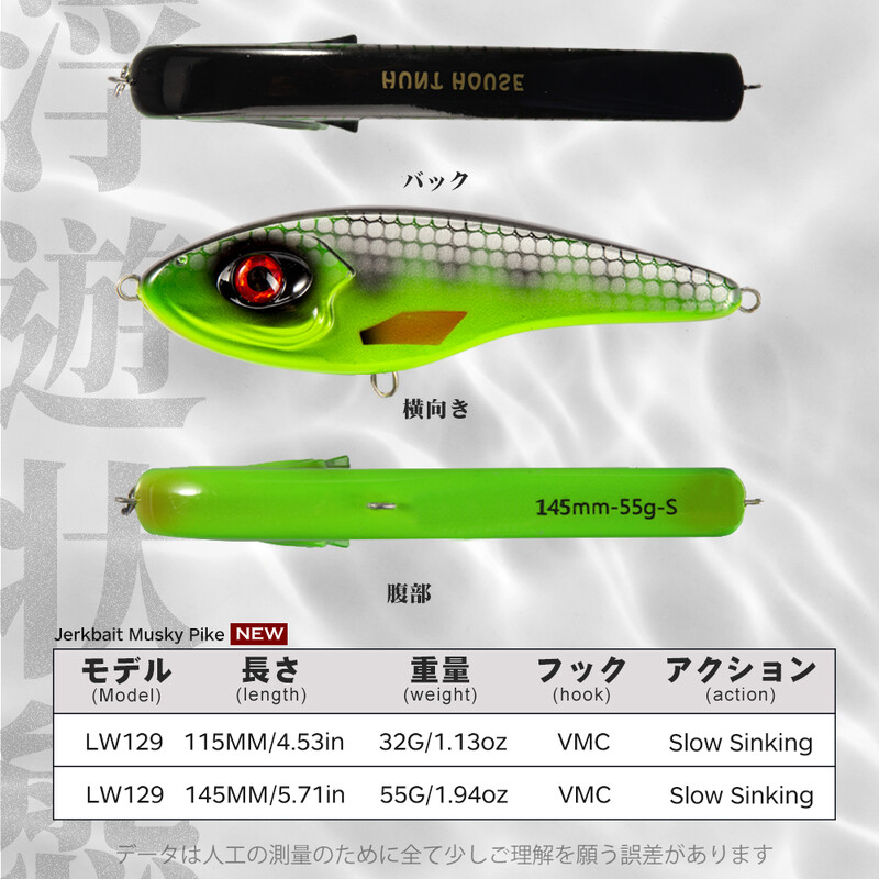 Hunthouse Jerkbait žvejybos masalai Loud Sound Pieštuko masalai Lydekos masalai Lėtai skęstantys dirbtiniai vobleriai Pesca Leurre Ešeriai LW129