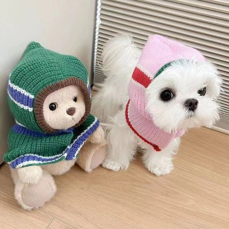 Toamnă/Iarnă Eșarfă cu glugă pentru câini Manta caldă de iarnă Ursuleți de pluș Schnauzer Pălării mici de lână pentru câini Accesorii pentru cățeluși