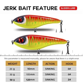 TSUYOKI Musky Jerkbaits Slow Sinking Slider Lures 90mm/105mm Loud Sound Crankbaits Westin Lure Jerkbait Fishing for Pike Walleye