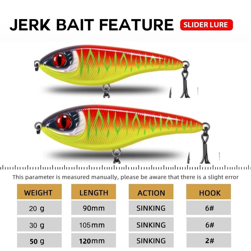 TSUYOKI Musky Jerkbaits Slow Sking Slider Lures 90mm/105mm Loud Sound Crankbaits Westin Lure Jerkbait Fishing for Pike Walleye