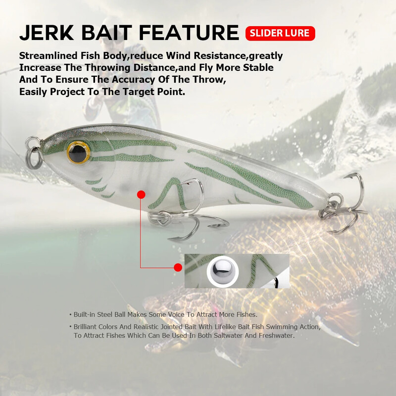 TSUYOKI Musky Jerkbaits Slow Sking Slider Lures 90mm/105mm Loud Sound Crankbaits Westin Lure Jerkbait Fishing for Pike Walleye