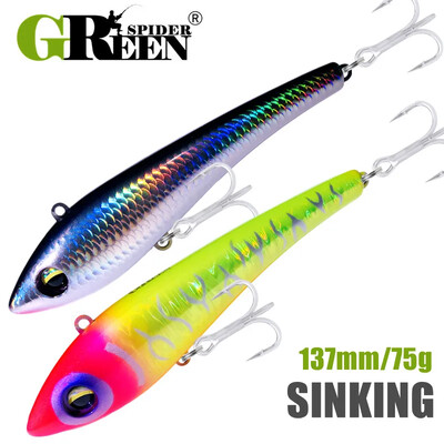 GREENSPIDER uus pliiats 137mm 75g uppuvad VIB merepüügi landid voblerid GT Tuna Saltwater Stick tehissööda jaoks