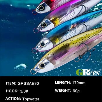 GREENSPIDER Topwater Pencil Lure Примамка за морски риболов 170 mm 90 g Amberjack Kingfish Tuna GT Bait Нова примамка