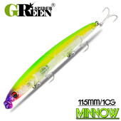 GREENSPIDER Short Lip Minnow Lure Süllyedő horgászcsali Treble Hook lézeres bevonat test élethű mesterséges kemény csalik horgászathoz