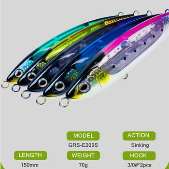 GREENSPIDER 2023 New Flash Blade Sinking Big Pencil 165mm 70g Ocean Boat Fishing Lure 3x-Strenging Hook For Tuna GT Sea Fish