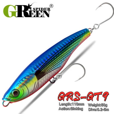 GREENSPIDER Merepüügilant Stickbait Pliiatslant uppuv 110mm 50g GT Merepüügikepp tehissööt