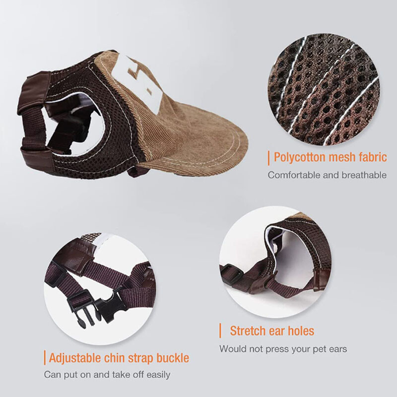 Šešir za bejzbolsku kapu za pse za putovanja, vanjska mreža za suncobran, prozračna sportska kapa za vanjske prilike s rupama za uši, podesiva mini kapa za kućne ljubimce