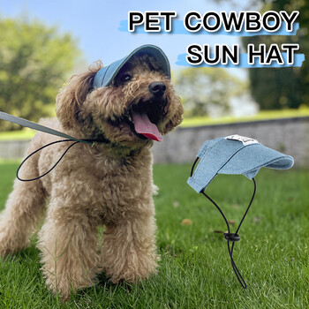 Kimpets Pet Cat Dog Accessories Going Out Denim Sun Hat Pet Ear Dew Sun Protection Cartoon Сладка снимка Hat Pet Supplies