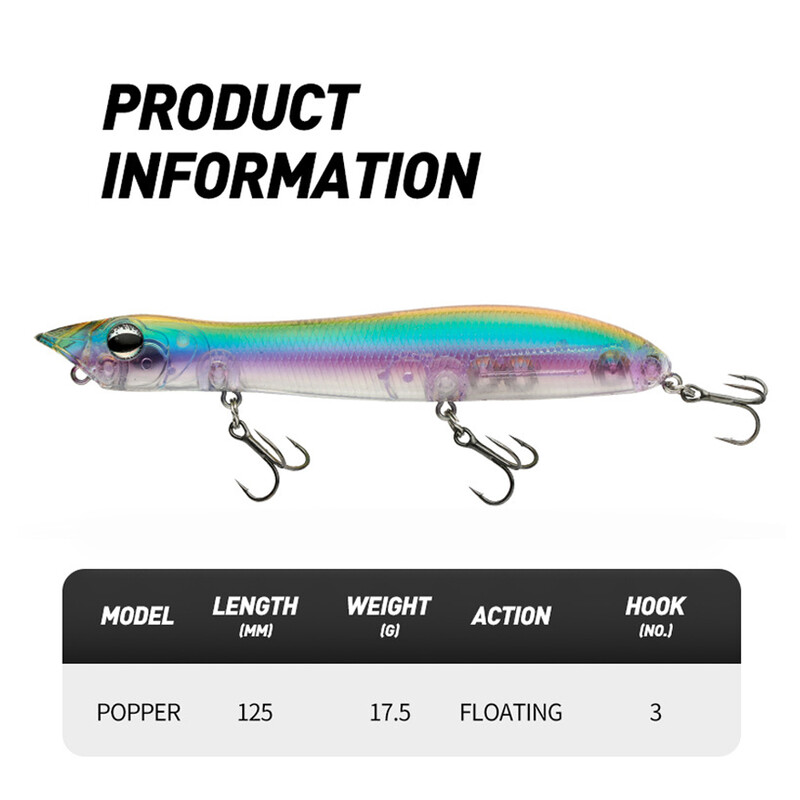 125 mm, 17,5 g pieštukas, pieštukas, žvejybos masalas, dirbtinis kietas masalas, sūraus vandens paviršinis masalas Vobleris SeabassTopwater vobleriai