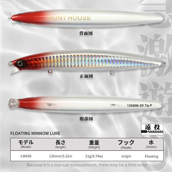 Hunthouse Minnow Fishing Lures 135mm/21g Tungsten Weight Floating Hard Wobblers for Bass Trout Long Casting Bait 2021 pesca