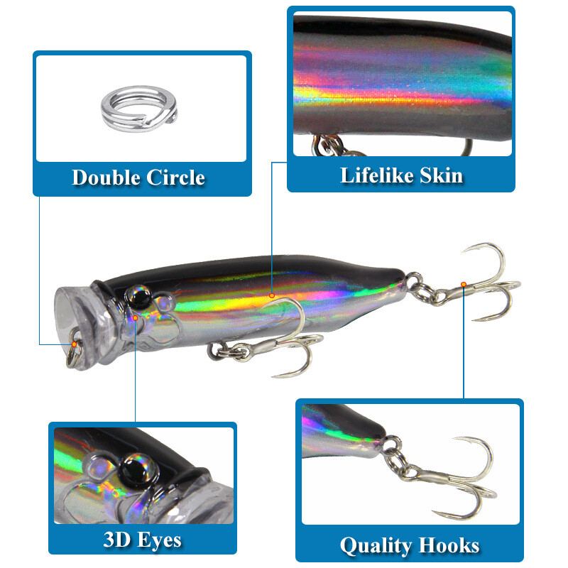Plutajući Popper Wobbler mamac za ribolov sa 6 udica 6,5 cm 10 g Crankbait Umjetni mamac Poper Pesca mamac za šarana za štuku