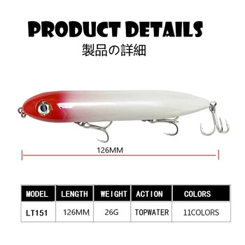 Fangbait Topwater Pencil Fishing Lure 126mm 26g Surface Floating Bait Top Water Lures for Seabass Pike Feeder Moonwalker Lure