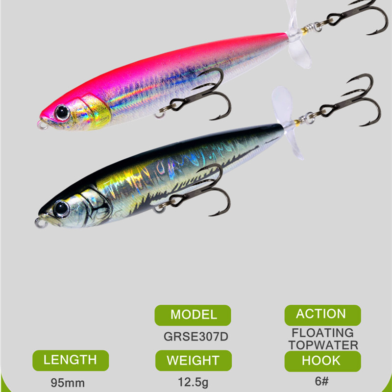 GREENSPIDE sraigtas pieštukas Topwater žvejybos masalas 95 mm 12,5 g Bass žvejybos reikmenys Žvejybos priedai Sūri vandens masalai Žuvies masalas