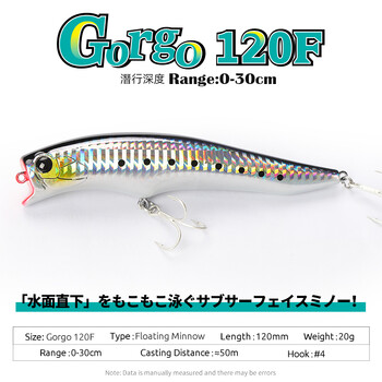 TSURINOYA 120F Ultra Long Casting Shallow Range Floating Minnow Beach Fishing Lure 120mm 20g 0-30cm GORGO твърди соленоводни примамки