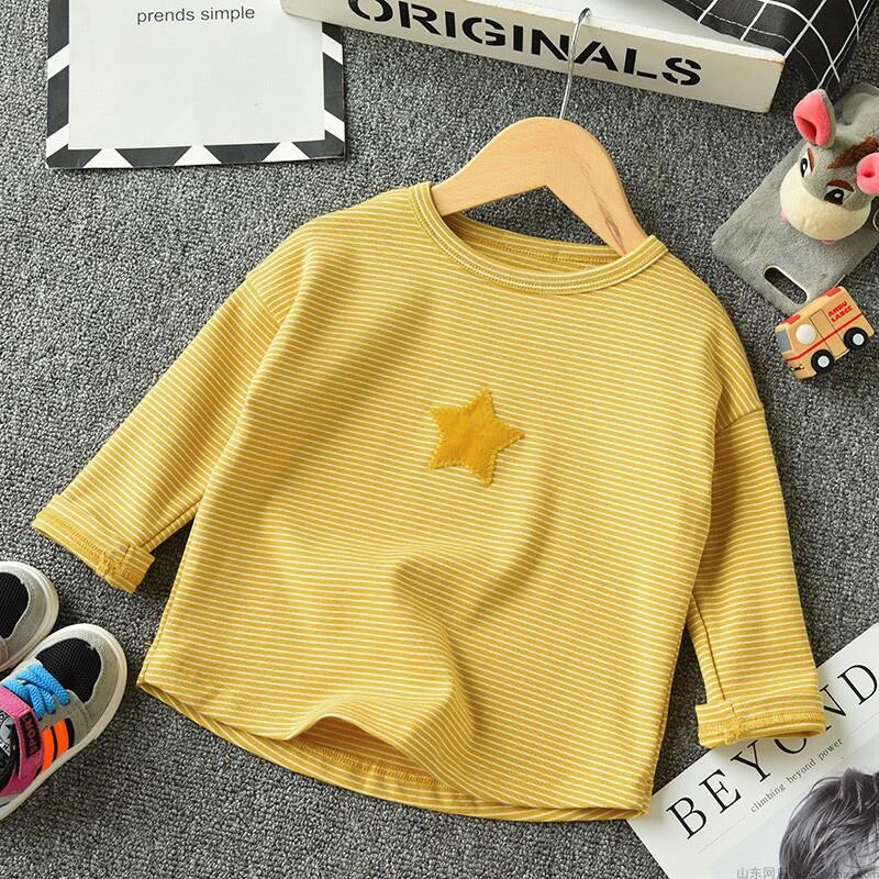 Pavasariniai marškinėliai ilgomis rankovėmis berniukams Vaikiški grynos medvilnės apatiniai marškinėliai vaikams ir mažiems Korėjietiški dryžuoti viršutiniai kūdikių viengabalėliai