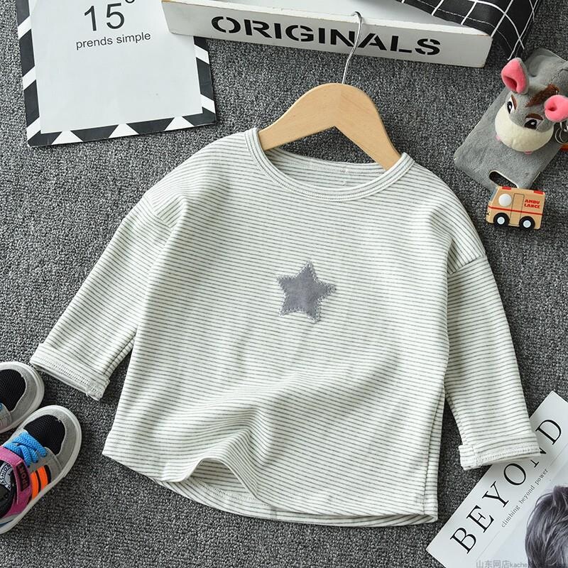 Pavasariniai marškinėliai ilgomis rankovėmis berniukams Vaikiški grynos medvilnės apatiniai marškinėliai vaikams ir mažiems Korėjietiški dryžuoti viršutiniai kūdikių viengabalėliai