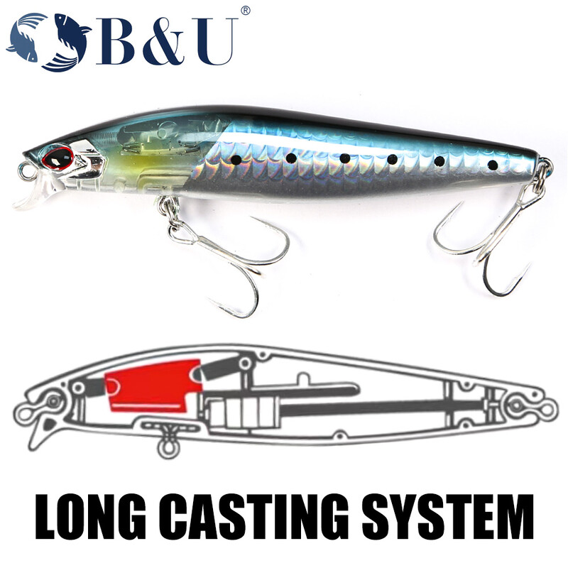 B&U JERK MINNOW 95 mm 12,7 g plaukiojantis vobleris slydimo vandens žvejybos masalas Minnow masalas kietas masalas, profesionalus gylis 0,1–0,5 m