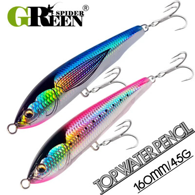 GREENSPIDER Topwater žvejybos masalas 160 mm 45 g giliose vietose žvejybai valtimis, kietais masalais plaukiojantis pieštukas King Fish GT tunas