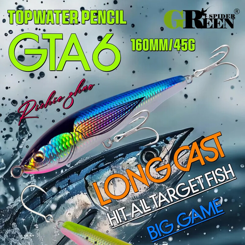 GREENSPIDER felsővízi horgászcsali 160 mm-es 45 g mélytengeri horgászcsónakos tengeri vízi kemény csalik úszó ceruza King Fish GT tonhal