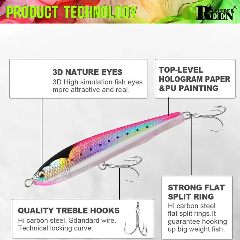 GREENSPIDER felsővízi horgászcsali 160 mm-es 45 g mélytengeri horgászcsónakos tengeri vízi kemény csalik úszó ceruza King Fish GT tonhal