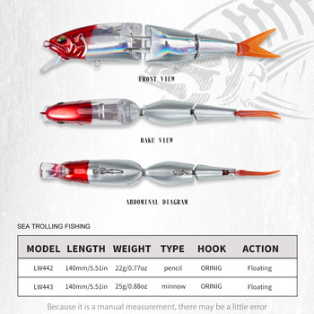 Hunthouse Armajoi Pencil Three Sections Swimbait Exsence Shallow Flash Minnow Floating 140mm 22/25g Hard Bait Topwater Saltwater