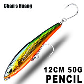 Chan's Huang 1BUC 12CM 50G / 4.72IN 1.76OZ Creion de turnare lungă Nalucă de pescuit Nalucă artificială cu apă sărată Momeală dură de biban