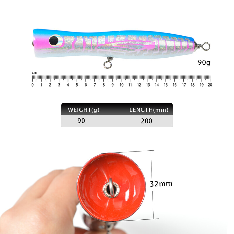 TOLU 1vnt žvejybos masalas 90g 20cm medinis Topwater Popper Masalas Kietas Masalas Dirbtiniai plūduriuojantys vobleriai Plastikiniai žvejybos reikmenys