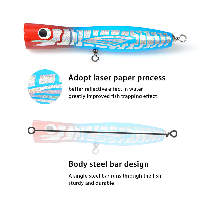 TOLU 1vnt žvejybos masalas 90g 20cm medinis Topwater Popper Masalas Kietas Masalas Dirbtiniai plūduriuojantys vobleriai Plastikiniai žvejybos reikmenys
