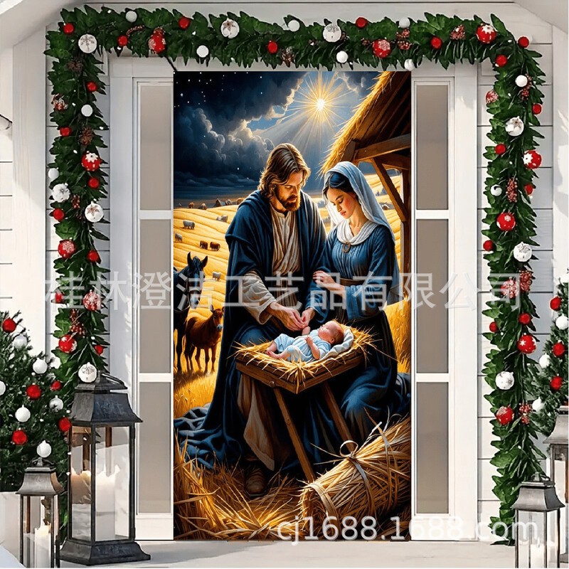 Tarpvalstybinė 2024 m. nauja Kalėdų Kalėdų vakaro durų užuolaidų reklamjuostės scenos išdėstymo šventinė dekoracija