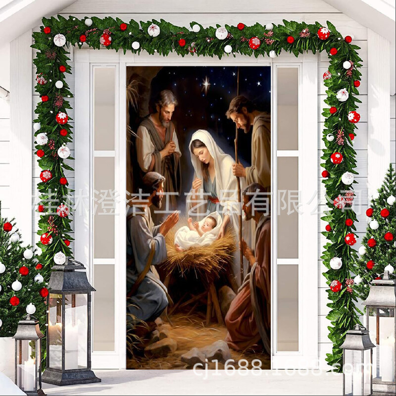 Tarpvalstybinė 2024 m. nauja Kalėdų Kalėdų vakaro durų užuolaidų reklamjuostės scenos išdėstymo šventinė dekoracija