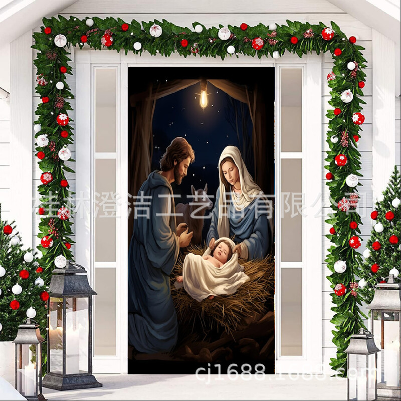 Tarpvalstybinė 2024 m. nauja Kalėdų Kalėdų vakaro durų užuolaidų reklamjuostės scenos išdėstymo šventinė dekoracija