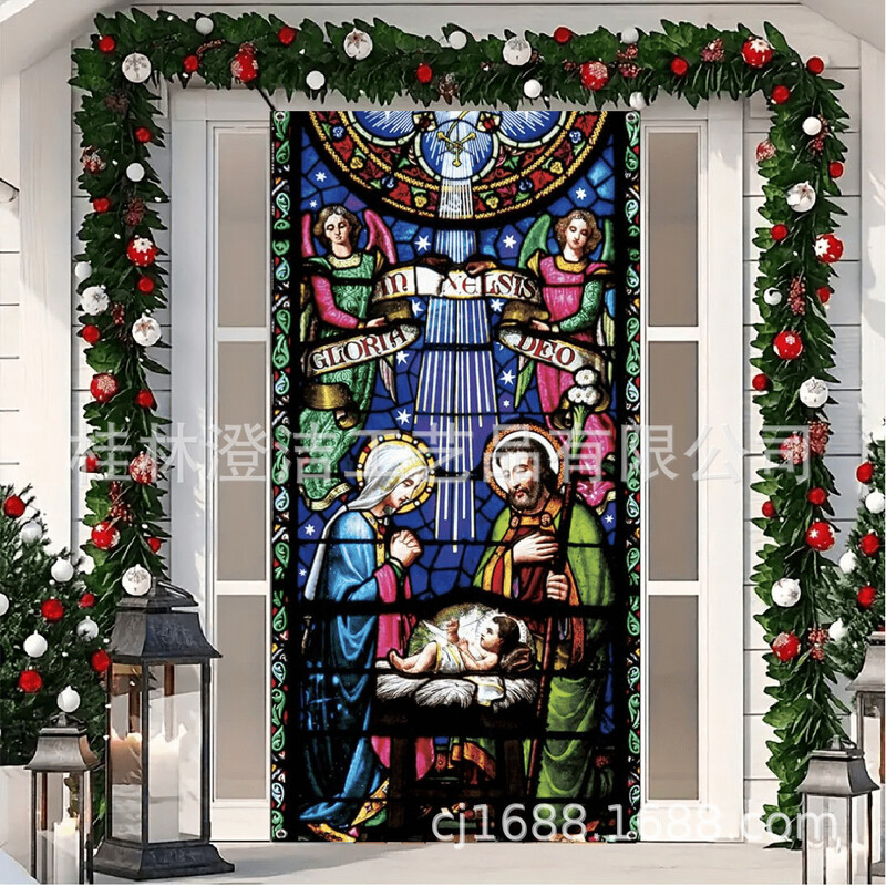 Tarpvalstybinė 2024 m. nauja Kalėdų Kalėdų vakaro durų užuolaidų reklamjuostės scenos išdėstymo šventinė dekoracija