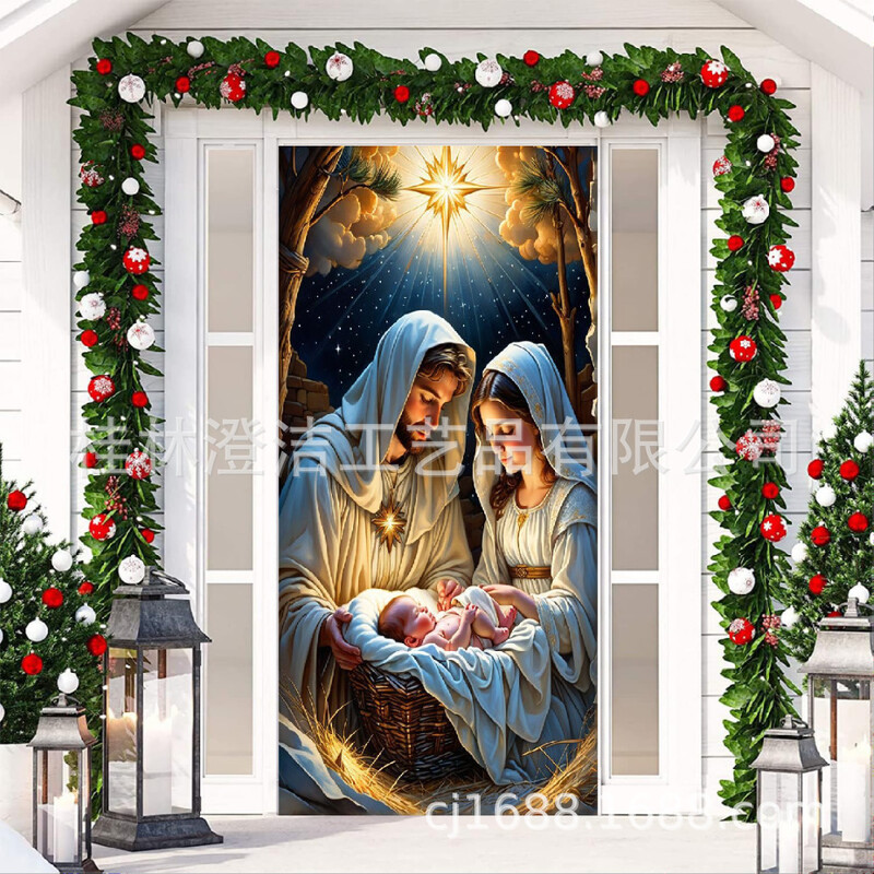Tarpvalstybinė 2024 m. nauja Kalėdų Kalėdų vakaro durų užuolaidų reklamjuostės scenos išdėstymo šventinė dekoracija