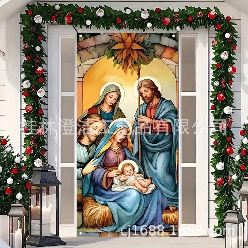 Tarpvalstybinė 2024 m. nauja Kalėdų Kalėdų vakaro durų užuolaidų reklamjuostės scenos išdėstymo šventinė dekoracija