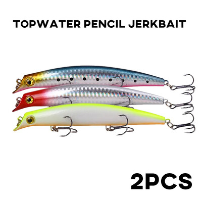 Fishing Popper 2 τμχ 125mm 14g Sea Floating Lure Μολύβι Topwater Jerkbait Artificial Hard Bait for Pike Carp Είδη ψαρέματος